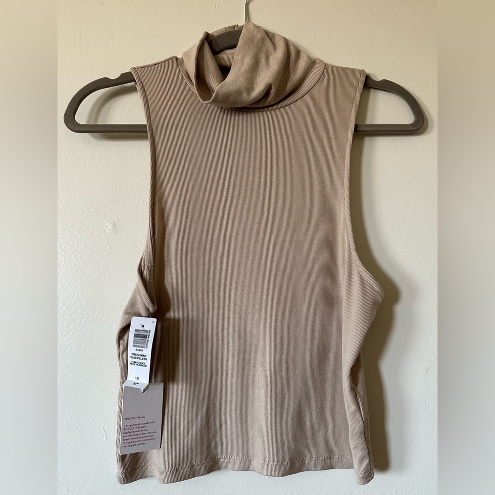 Sleeveless Tan Turtleneck Top